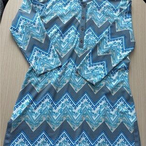 J. McLaughlin Catalina Cloth Chevron Blue and White Top Blouse Size M